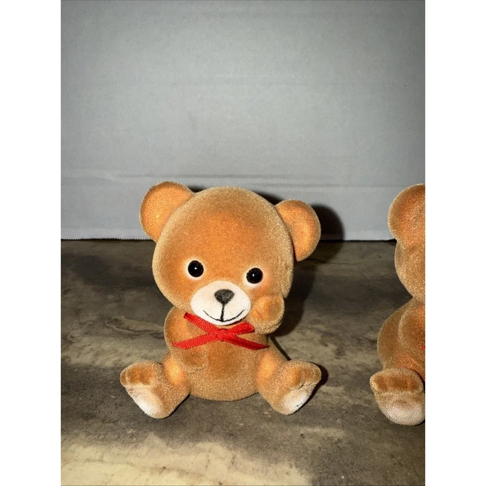 Lot Of 2 Trippies Inc Flocked Teddy Bear‎ With Bows , Home Decor , Crafts , 1989